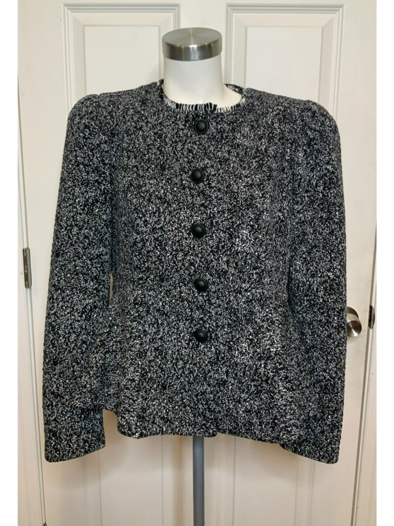 Joseph Ribkoff Black White Boucle Knit Roped Shoulder Jacket, Size 10 Nwt! $325